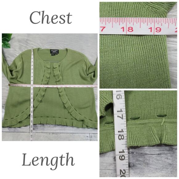 SAINT TROPEZ Green Knit Silk Blend Midi Dress & Ruffle Cardigan Set Size Large - Picture 9 of 14
